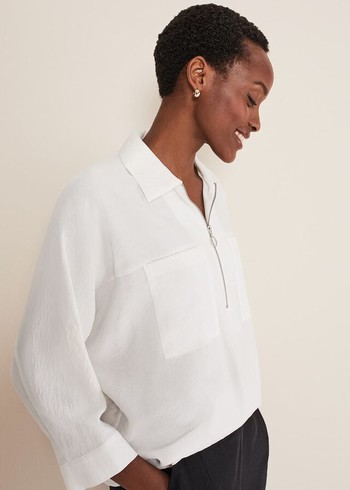 Phase Eight Cynthia Zip Front Shirts White USA | 6391752-GD